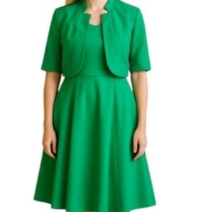 Vintage Kelly Green 2 Peice Fit Flare & Jacket Dress 14W